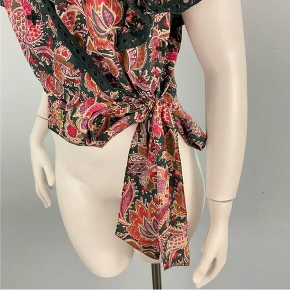 Jennifer Grace Paisley Print Faux Wrap Embroidered Flutter Sleeve Blouse (NWT) - Picture 6 of 13